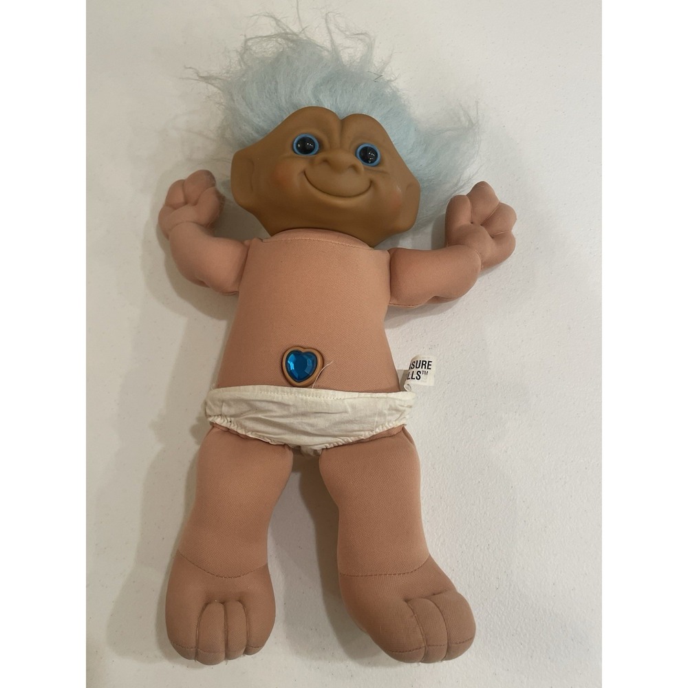 Vintage Ace Novelty Treasure Troll Large Plush Doll BLUE‎ Hair VTG 1991